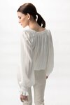 Jade LS Raglan Shirred V Neck Elastic Hem Top (White Texture)