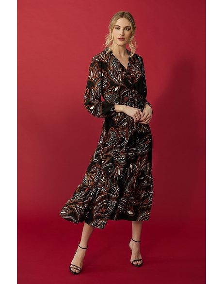 Paisley Midi Dress (Black Multi)