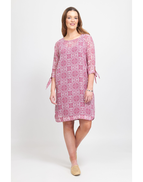 Dress, Tie Sleeves (Hot Pink Mosaic)