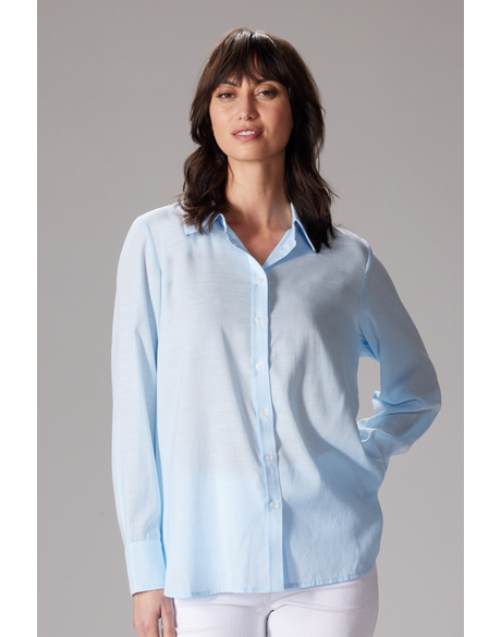 Linen Boyfriend Shirt (Sky Blue)