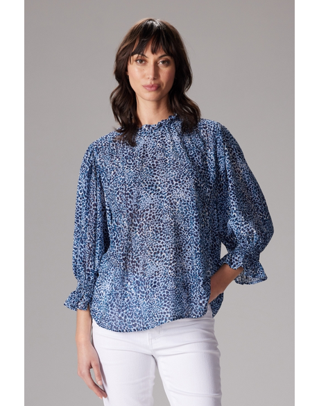 Cedar Sheer Top (Blue Animal Print)