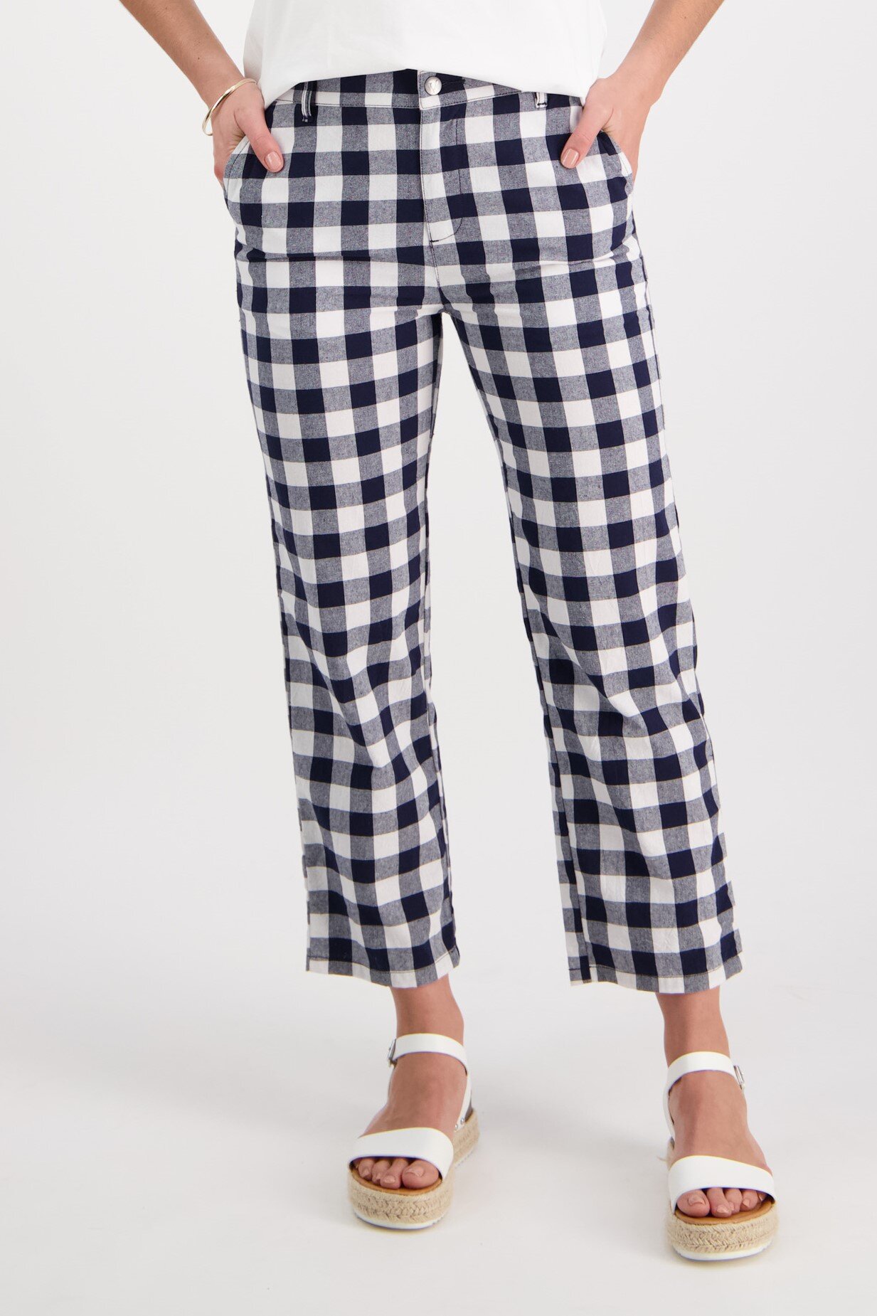 Slim Leg 7/8 Pant with Fly (Navy Check) - Labels-Vassalli : Just Looking -  Vassalli S22 Sale S22