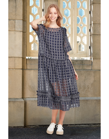 Flower Hour Dress (Navy Check)