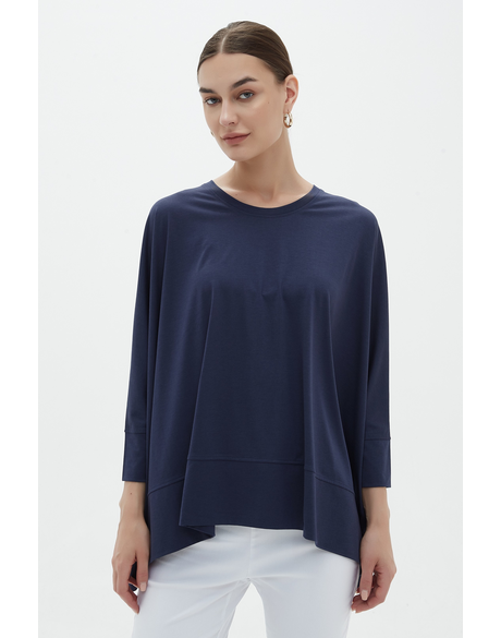 Oversized Scoop Neck Top (Navy) - Tops : Just Looking - Tirelli S22