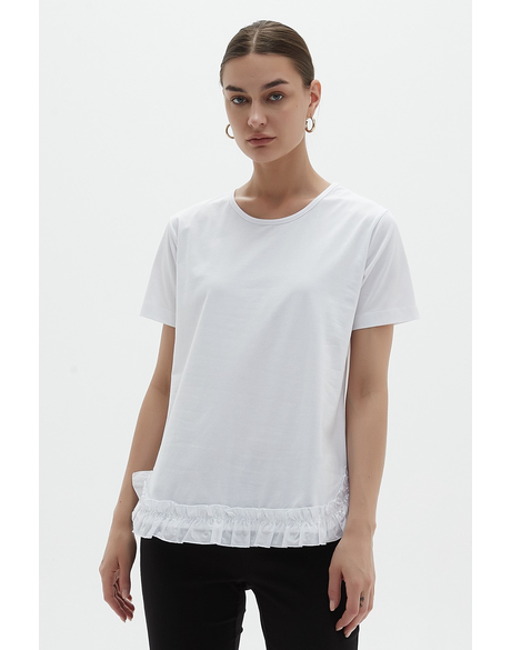 Combi Ruffle Hem Tee (White)