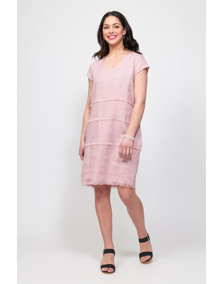 Dress, Cap Sleeve, Rib Detail (Dusky Pink)