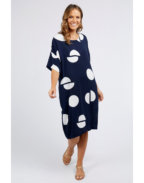 Caro Relaxed Shift Dress (Navy Spot Print)