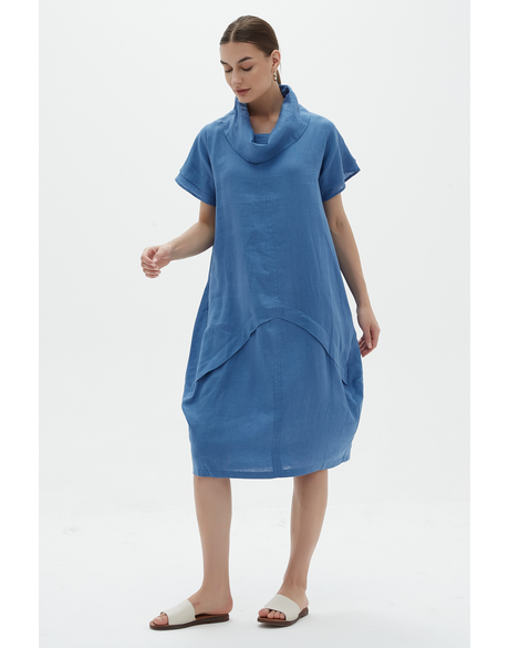 Flutter Sleeve Cowl Neck Dress (Coastal Blue)