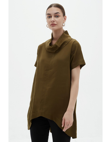 Cowl Neck Tunic (Dark Moss) - Tops : Just Looking - Tirelli S22