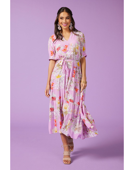 St Lucia Midi Dress (Lilac Multi)