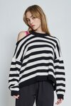 Drop Shoulder Sweater (Black/White Stripe)