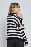 Drop Shoulder Sweater (Black/White Stripe)