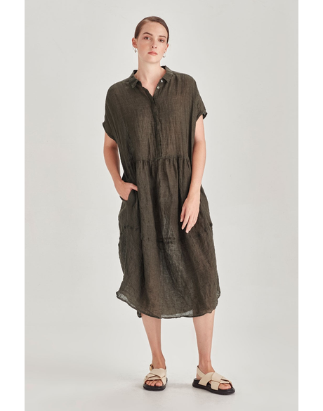 Basia Linen Dress (Khaki)