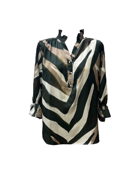 Ruffle Neck Puff Sleeve Blouse (Zebra)