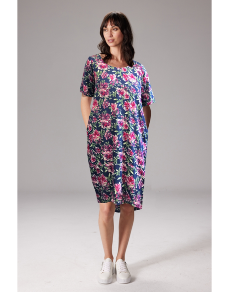 Daniella Printed Dress (Blue Peony Floral)