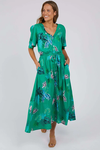 Tropicana Midi Dress (Bright Green Tropical Print)