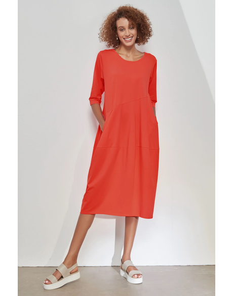 Diagonal Seam Dress (Sunset Red)