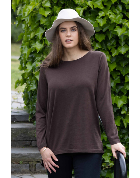 Merino Long Sleeve Top with Back Button Placket (Espresso)