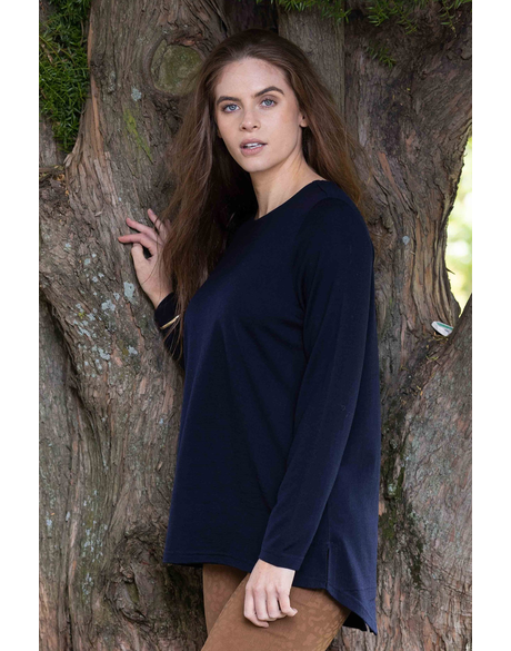 Merino Long Sleeve Top with Back Button Placket (Ink)