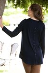 Merino Long Sleeve Top with Back Button Placket (Ink)