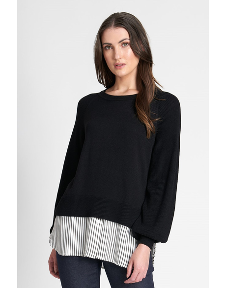 Jumper, Shirt Hem (Stripe/Black)