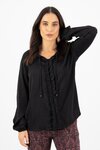 V Neck Top w Front Frill & Neck Ties (Black)