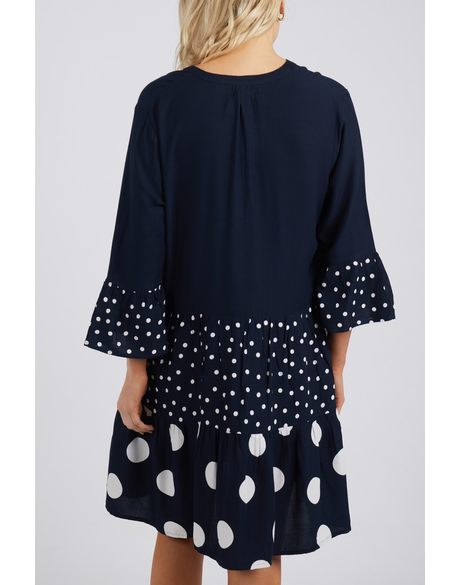 Poppy Tiered Dress (Navy/White Spot) - Dresses : Just Looking - Elm W23