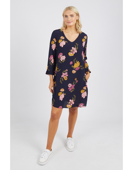 Sweet Pea Shift Dress (Mustard Sweet Pea Floral)