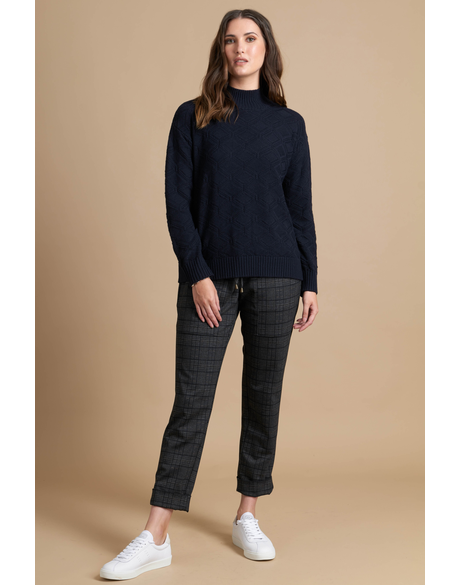 Jumper, Jacquard Funnel Neck (Black)