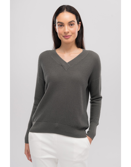 Leora V Sweater (Bay Leaf) - Knitwear : Just Looking - Untouched World W23