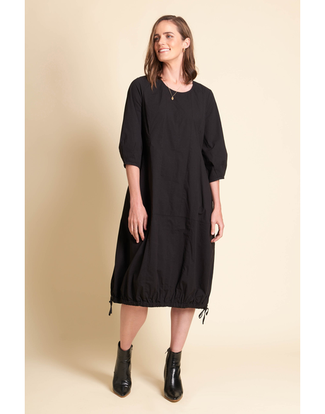 Dress, Maxi, Pleat Detail (Black)