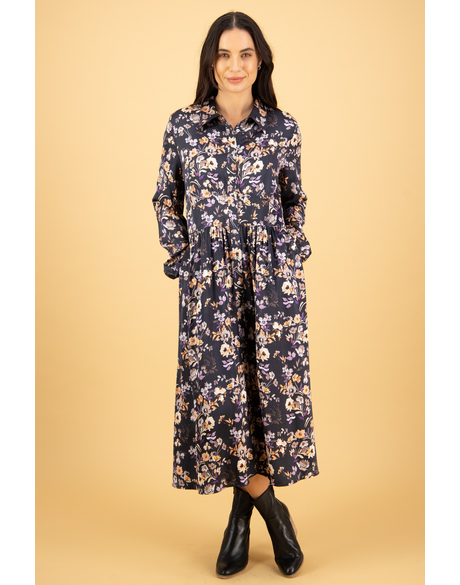 Long Shirt Dress w Waist Panel (Flora)