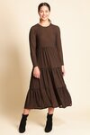 Dress, Long Sleeve, Tiered Hem (Brown Houndstooth)