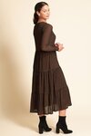 Dress, Long Sleeve, Tiered Hem (Brown Houndstooth)