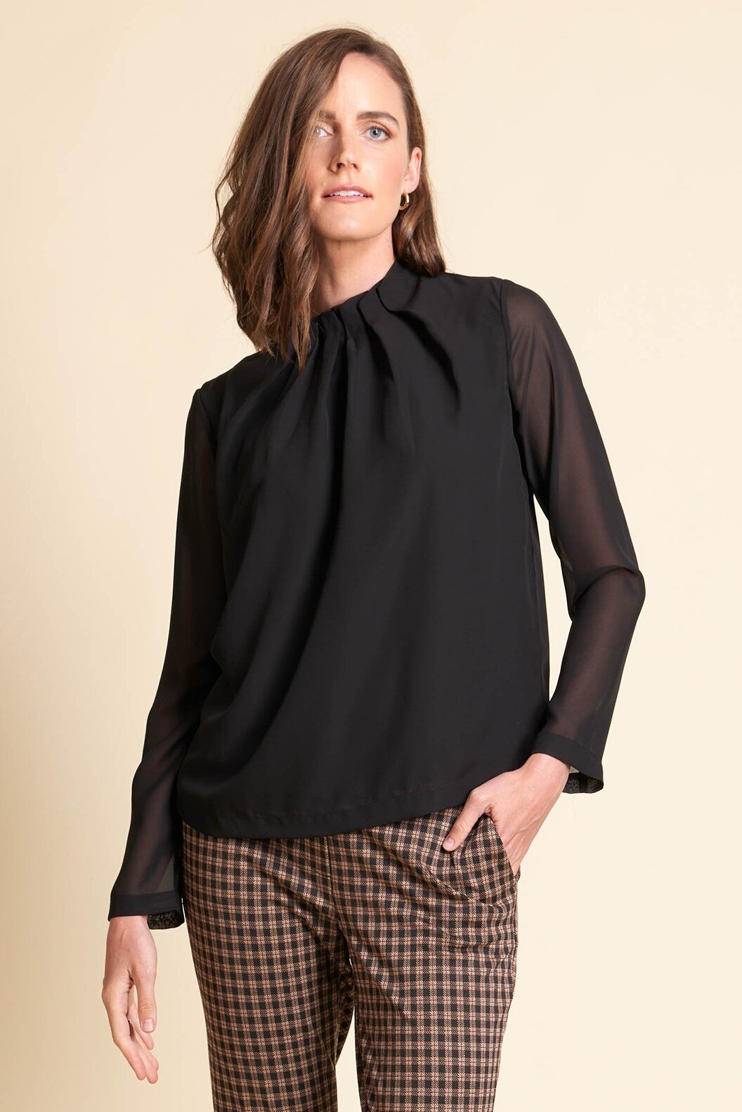 Top, Gathered High Neck (Black) - Tops : Just Looking - Memo W23 SALE 25%