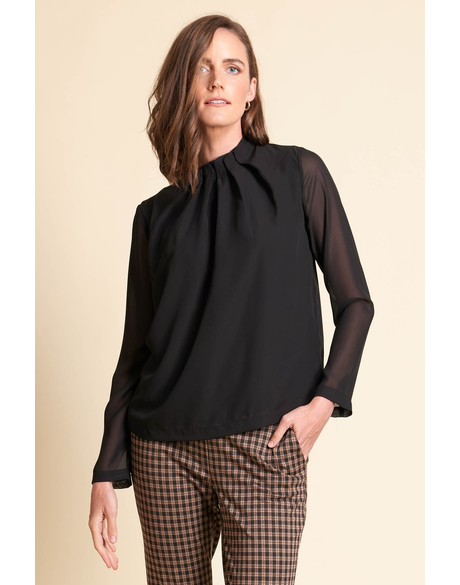 Top, Gathered High Neck (Black)