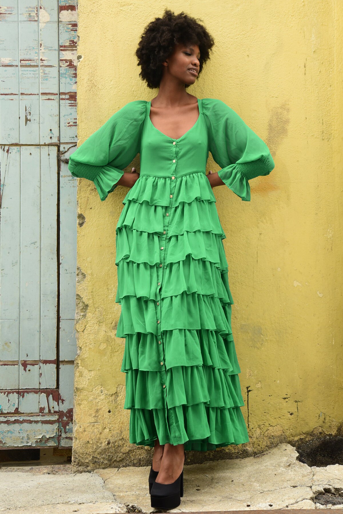 Green layered dress best sale