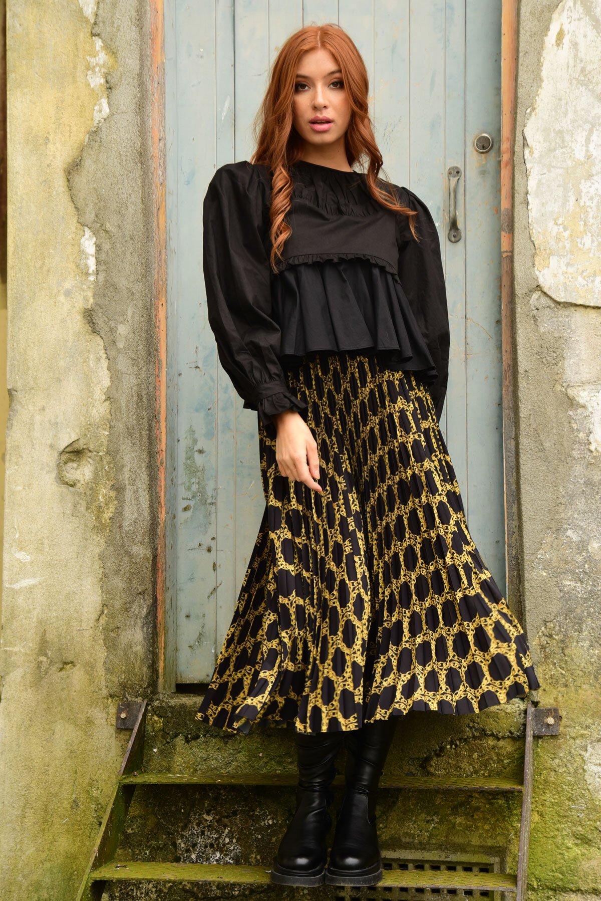 Gold knife pleated skirt sale