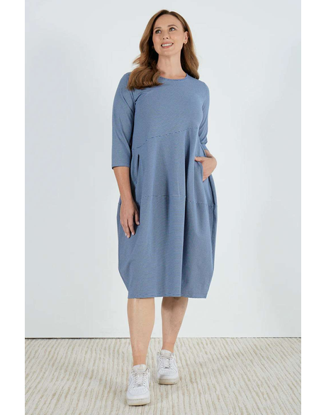 3/4 Stripe Diagonal Seam Dress (Lt Blue Stripe) - Labels-Tirelli : Just ...