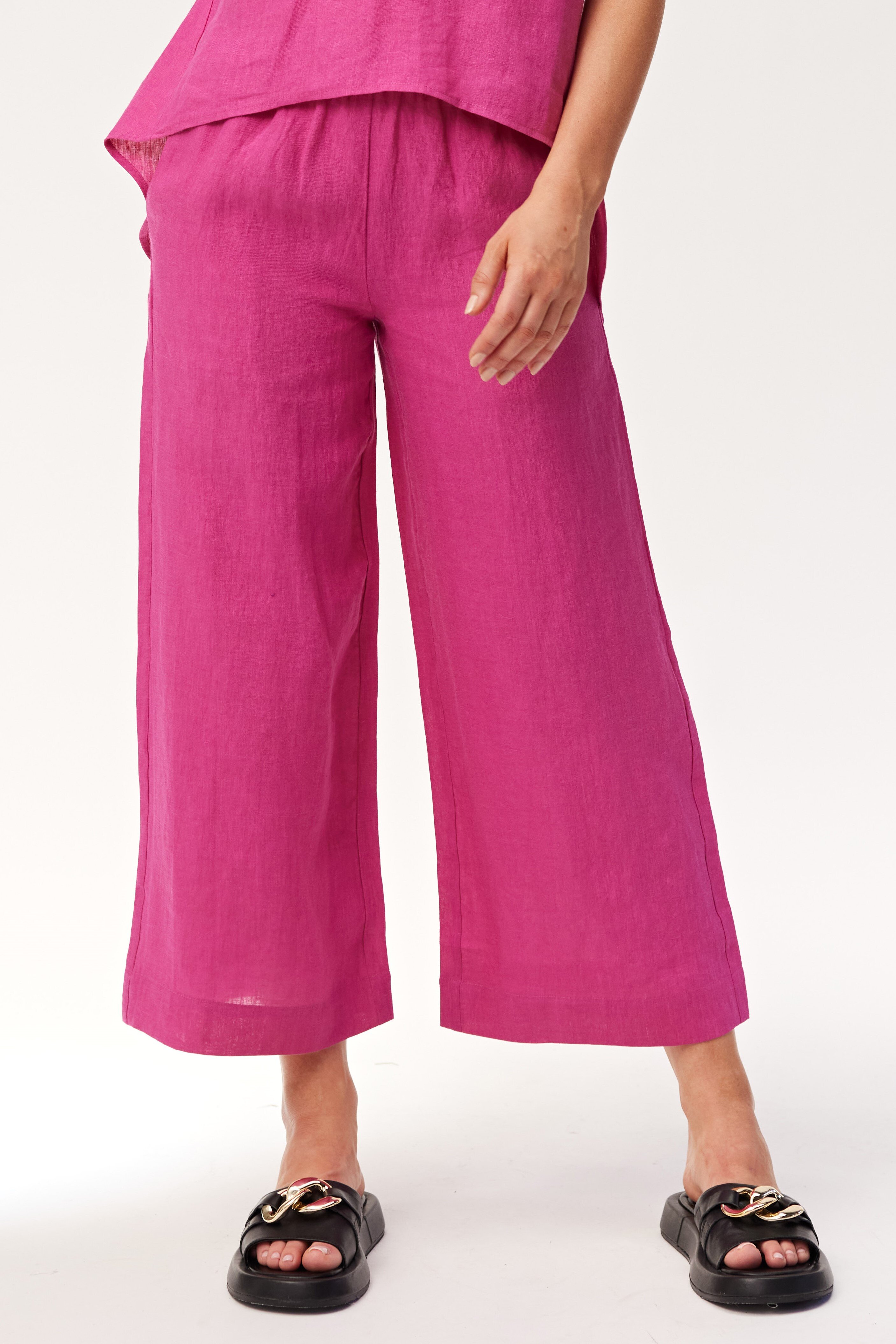 Jaynie Linen Pant (Cerise) - Pants : Just Looking - Lemon Tree S23 SALES23