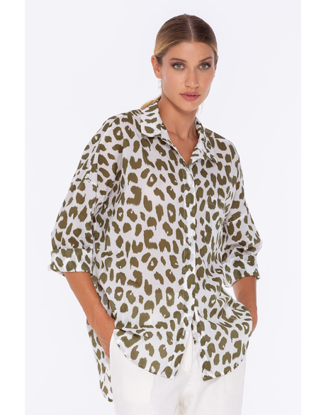 Defiant Shirt (White/Fern Leopard Print)