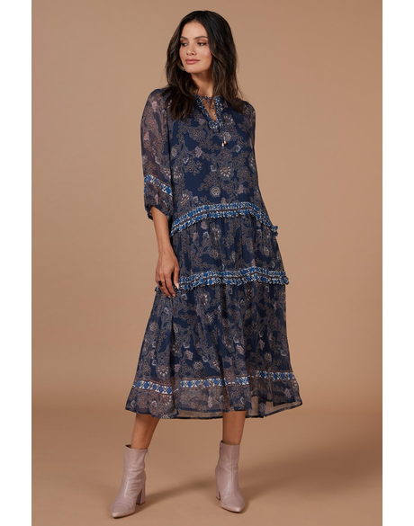 Wood Craft Midi Dress (Indigo Multi)