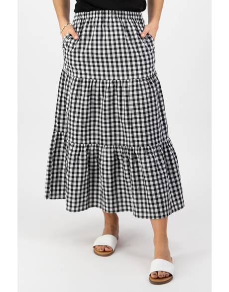 Long Tiered Skirt (Black Check)