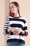 Sweater - Boxy, Stripes (True Navy/White/Coral)