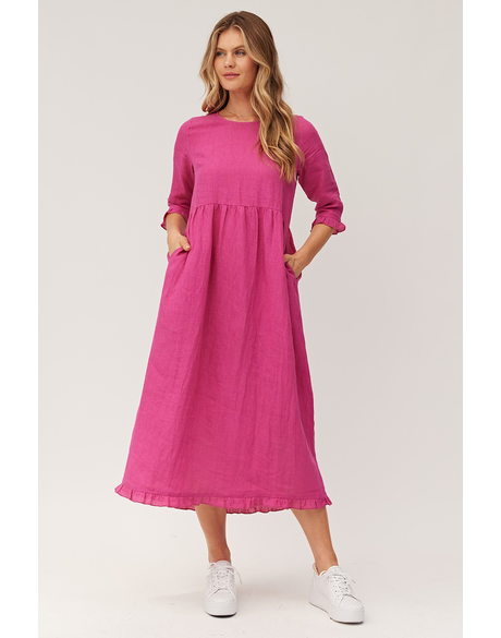 Josie Linen Dress (Cerise)