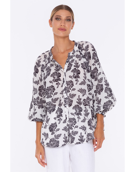 Greta Blouse (White W/ Black Floral)