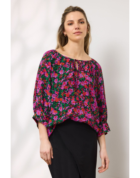 Melody Ruffle Top Printed (Fuchsia Floral Print)