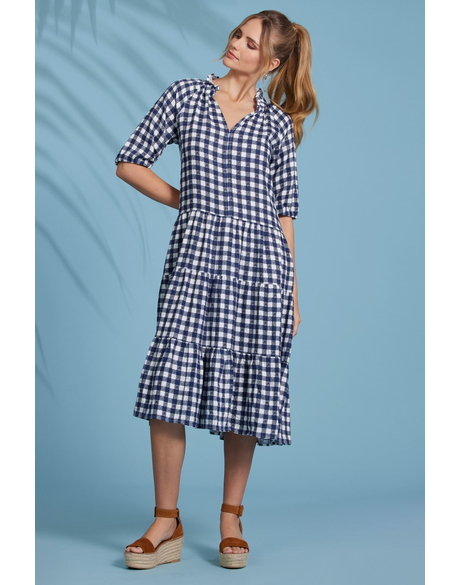 Checkers Midi Dress (Navy Multi)