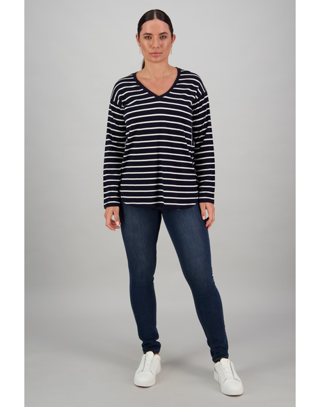 Merino V Neck Top w/ Rounded Hem