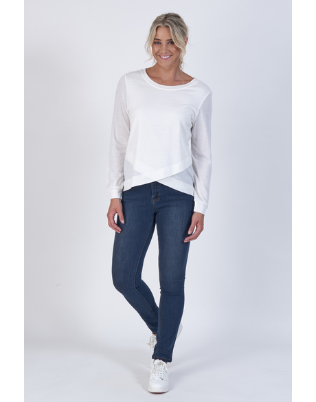 Merino Round Neck Top w Crossover Front